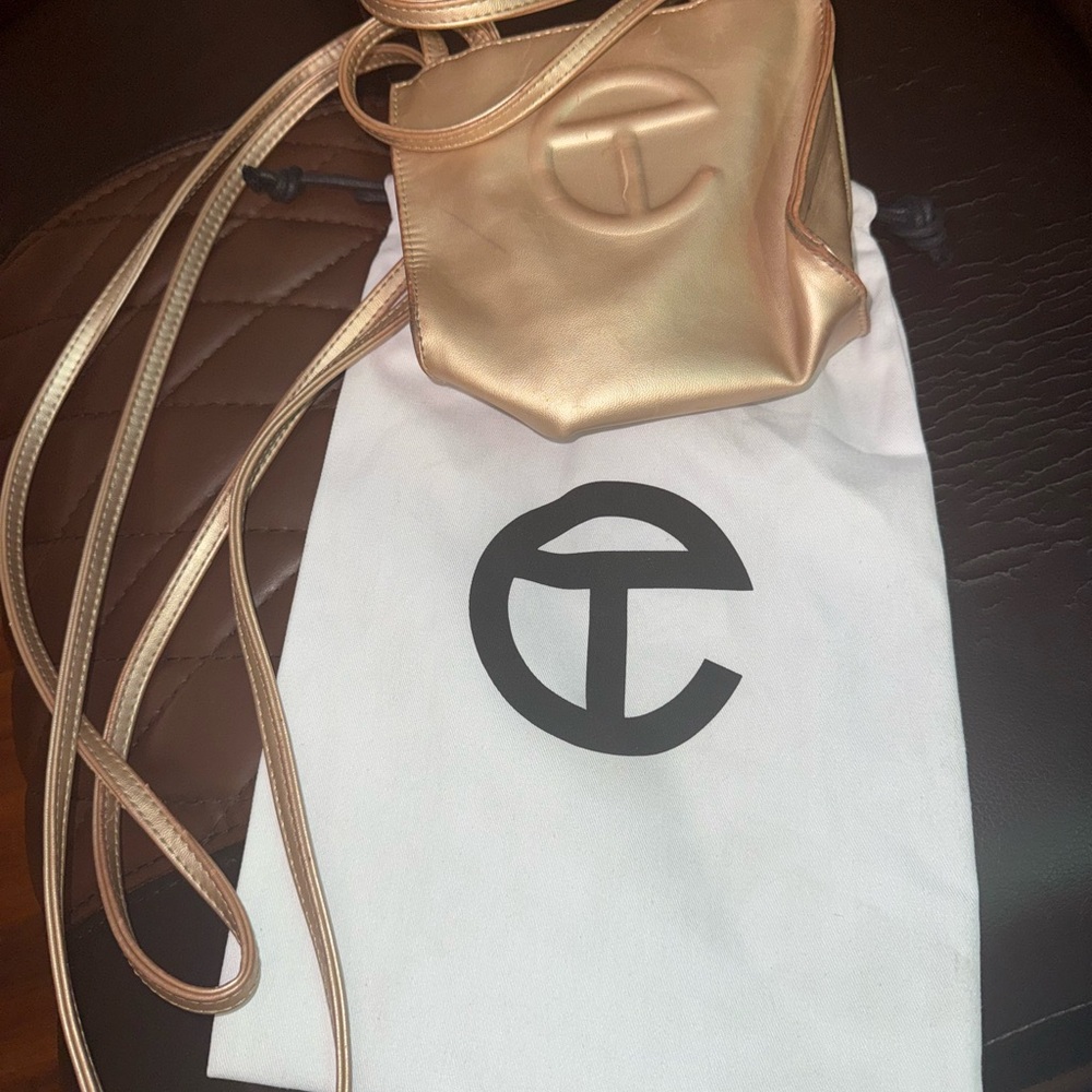 Worn Telfar Gold Small Shopping Bag